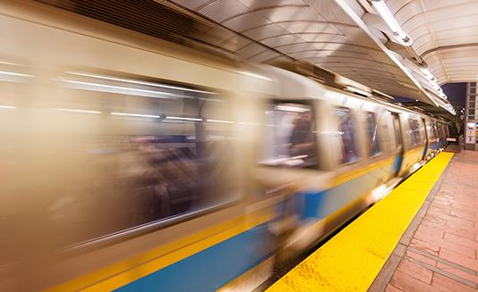 An image of a Blue Line MBTA train